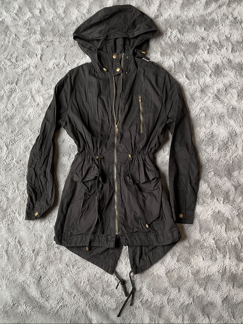Black Trench Coat with Pockets and accents